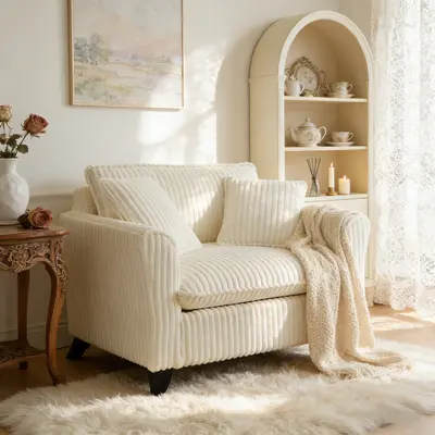 Niccae Classic Curved Back Accent Chair - Ergonomic Backrest, Soft Foam Cushion, Compact Single Seater Luxury Fabric Lazy Armchair, Indoor Lounger for Living Room, Bedroom