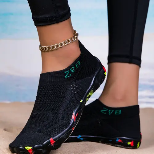 Women's Water Shoes with Wide Toe and EVA Sole, Elastic Knit Upper, Soft Comfortable Lightweight Swimming Shoes, Eva Beach Shoes