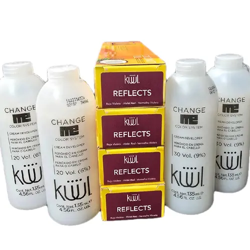 KUUL COLOR SYSTEM Hair Color Cream Red-Violet Reflects 90ml x4 with 135ml Peroxide x4 - Radiant, Full-Coverage, Long-Lasting Permanent Dye for Scalp and Hair, Mix Ratio 1:1/2, Ideal Root Touch-Up