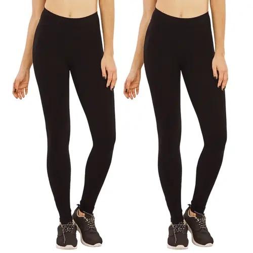 Women's 2-Pack Premium Cotton Full-Length Leggings - Stretchy High Waist Wide Band, Breathable Activewear Bottoms, Gym Sportswear Bottoms, Body Shaping, Tummy Control, No See-Through, Ankle-Length, Womens Fitness Pants (S-3XL)