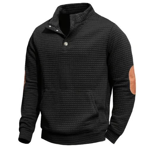 Zaitun Men's Plus Size 1/4-Zip Waffle Knit Polyester Pullover Sweatshirt - Collared Neck Knitwear, Long Sleeve, Fall Winter Casual Business Tops, Clean Look, Size Inclusive Men's Sweatshirts