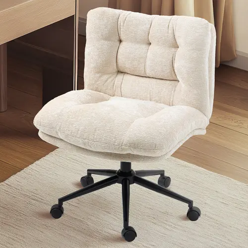 Dowinx Criss Cross Chair with Wheels, Dual-Layer Thickened Cushion Cross Legged Office Chair, Premium Fabric Morden Home Vanity Chair Wide Seat, Adjustable Swivel Computer Desk Chair