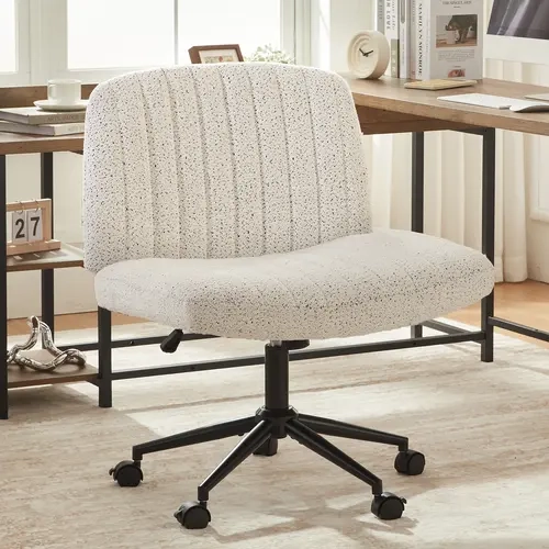 Dowinx Criss Cross Chair with Wheels, Preminum Fabric and Pocket Spring Cushion, Adjustable Swivel Wide Seat Computer Chair, Morden Design Vanity Chair