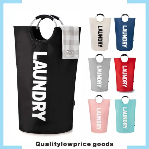 90L Round Jumbo Fabric Collapsible Laundry Basket Bag, Upright Rain-Proof Self-Standing Clothes Basket with Ergonomic Handles, Space-Saving Shelf-Fit Household Items for 1-3 People’s Bedroom, Bathroom