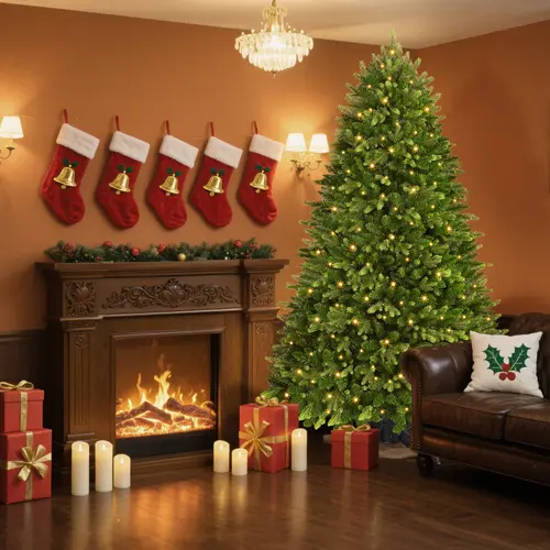 【On Sale】SHareconn 6.5 / 7 / 7.5FT Classic PE+PVC Fir Foliage Prelit Blinking Christmas Tree, Full Green Tree, Warm White and LED Lights, Multi Lighting Modes, 5 Adjustable Speeds, Living Room Holiday Xmas Decoration