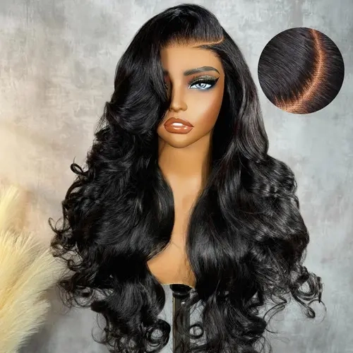 OQ HAIR C Side Part Pre Style Body Wave Drawstring 7x5 Lace Front Wig Pre-Cut Pre-Bleached Natural Hairline Wear Go Glueless Wig