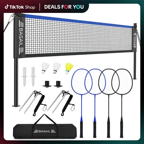【BackToSchool】BAGAIL Outdoor Badminton Net Set with Anti-Sag Winch System - Official Size 20ft x 5ft, 4 Rackets, 3 Shuttlecocks, Durable PE Net & Carry Bag for Backyard, Beach, Family Games sport