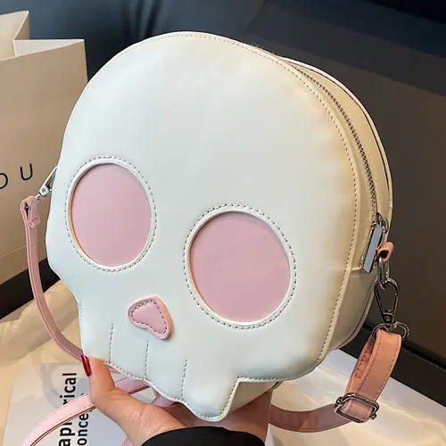 2025 Newest Women's Spooky-Chic Unique Skull Design PU Leather Crossbody/Shoulder Bag - Crossbody Strap, Zipper Closure, Halloween Style, Party-Ready Street Wear Bucket Bag, Parties