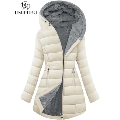 UMIPUBO Women's Long Sleeve Furry Puffer Down Jacket - Windproof, Waterproof, Slim Fit, Adjustable Coat for Commuting, Winter Outfits