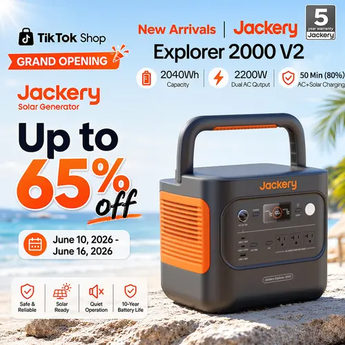 [Opening Ceremony] Jackery Explorer 2000 v2 Portable Power Station, 2042Wh LiFePO4 Home Backup Battery, 2200W Solar Generator, USB-C PD 100W Fast Charging for Emergencies, Power Outages, Camping(Solar Panel Optional)