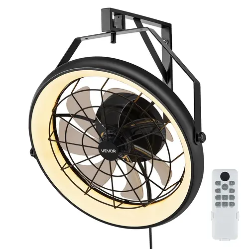 【fathersdaygift】VEVOR 22-Inch Wall Mounted Ventilation Fan with Light & Remote6-Speed High Speed Rotating Strong Airflow Wall Fan for GarageWorkshopSummer UseHigh Speed Fan