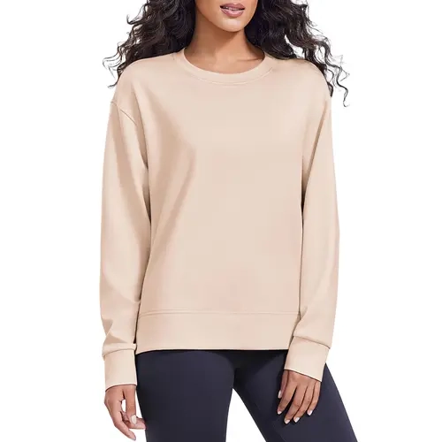 Pinspark Women's Cozy Soft Rayon Blend Fabric Crew Pullover Sweatshirt - Long Sleeve Round Neck Lightweight Draped Hip Length Casual Athleisure Top with Side Splits, Layering Wardrobe Staple