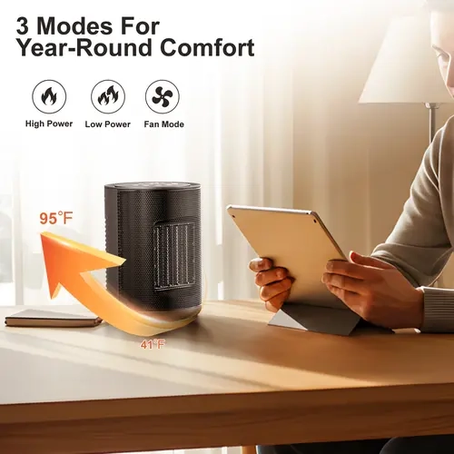 Electactic 1500W Compact PTC Ceramic Space Heater with Fan, Home/Bedroom/Office Energy-Saving Heater, Digital Thermostat, Remote (40-86°F), 24H Timer, 5 Modes, ECO Mode, Automatic Overheat & Tip-Over Protection, Fast Heating