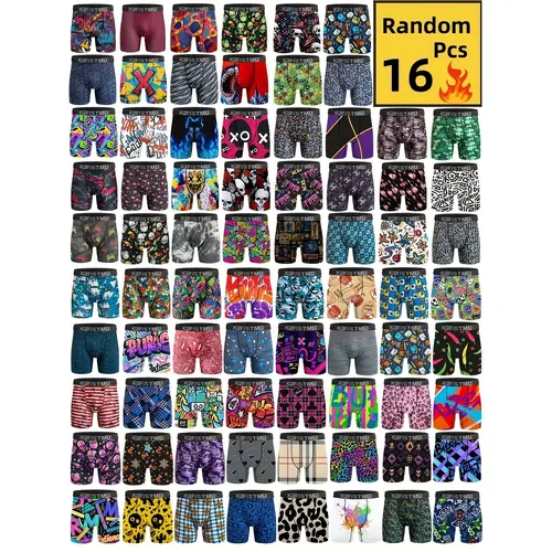16pcs Of KJFISTMU Random Men'S Graffiti Letter Striped Printed Shorts - Comfortable Loose Shorts, Breathable, Soft, Elastic Waistband, Quick-drying - Suitable For Daily Wear And Sports, Can Be Worn In All Seasons Menswear Mixed Color Stylish, Fabric, Lett
