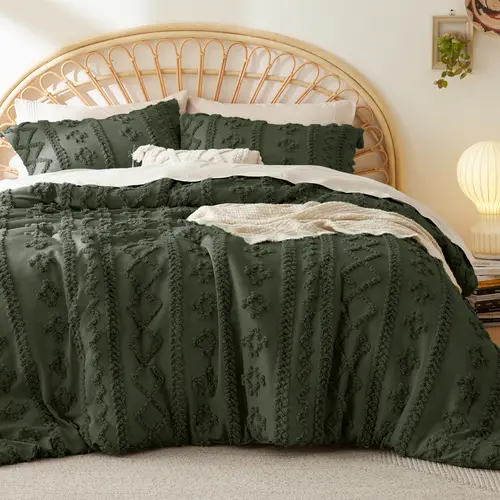 Bedsure 3-Piece Tufted Boho Comforter Set - Soft Jacquard Embroidery Bedding, Farmhouse Shabby Chic Style, All-Season Use, Ideal for Bedroom Decoration,Halloween Gifts,Pumpkin