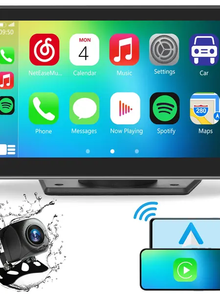 【PASLDA】Portable Wireless Carplay Car Stereo, 7" HD Touchscreen for Car with Apple CarPlay & Android Auto with Backup Camera/Mirror Link/Voice Control/Bluetooth/GPS/AUX for All Vehicles