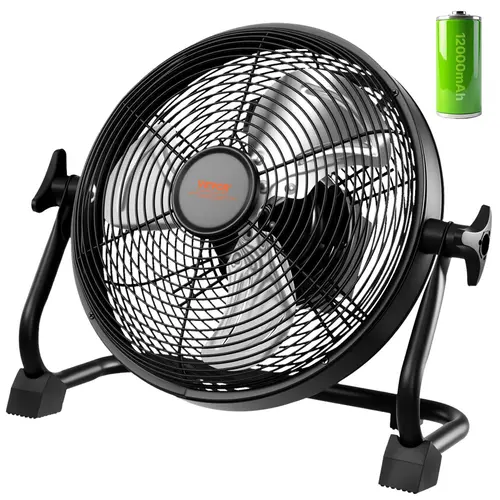VEVOR 10in Multifunction Rechargeable Portable Tower Fan - Personal Fan, 12000mAh Rechargeable Battery, Sturdy Metal Frame, Copper Brushless Motor, Nonslip Base, 360-Degree Rotatable Head, High Velocity, for Camping, Reading