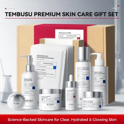 NING DERMOLOGIE Tembusu Essence Skincare self care kit(8-piece set)All-in-One: Cleansing, Hydrating, Conditioning, Brightening, Acne-Fighting, Firming, Anti-Aging -Full-Range Care, Plant Extracts, Gentle Formula -Creates smooth Glass Skin.#gift ideas