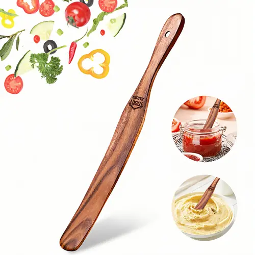 Handmade Skinny Natural Wood Spurtle - Non-Stick Kitchen Utensil with Ergonomic Handle, Wooden Spatulas for Cooking, Deep Jar Scraping, Less Hand Fatigue, Ideal Gift for Bakers Foodies