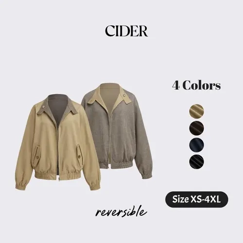 Cider Reversible Cotton-blend Stand Collar Houndstooth Oversized Bomber Jacket