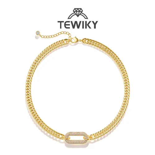 Tewiky Cuban Link Chain Necklace with Zircon Clasp for Men Women Trendy 16 Inch Zirconia Cross Pendant Jewelry Gift For Valentine's Day gifts summerwins