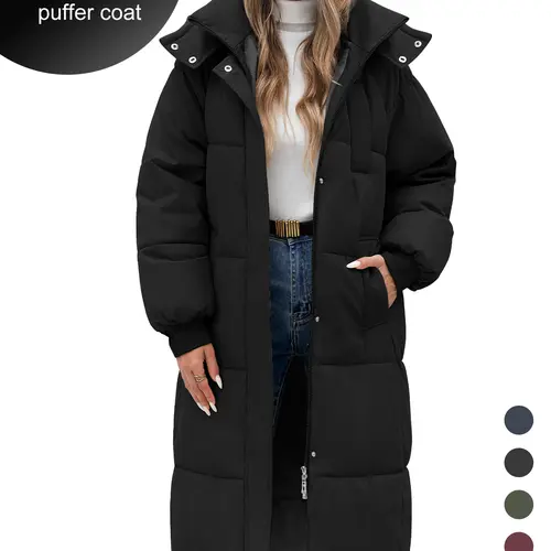 【Restocked】HEEKPEK Women's Fashion Thicken Puffer Jacket, Cozy Quilted Long-Sleeve Zip-Up Hooded Warm Parka with Pockets, Winter Casual Outerwear for Women, Jackets