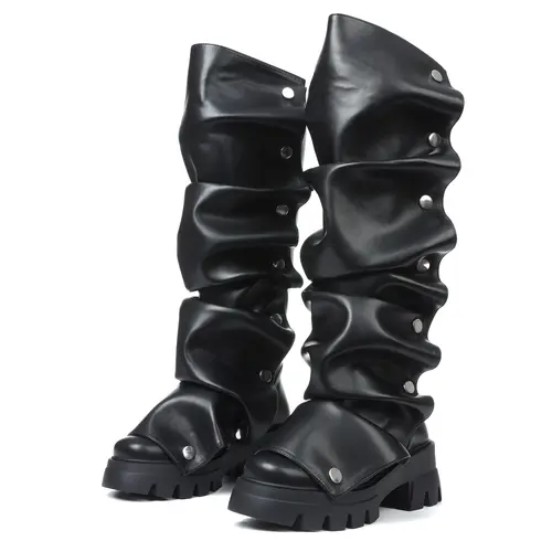EROCALLI Women's High Heeled Booties - Slouchy Round Toe, Ruched Spike Heel, Thigh-High or Above the Ankle But Below the Knee, All Seasons Footwear, Comfortable Women's Shoes, Ideal for Office, Party
