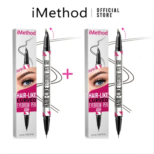 iMethod 2-Pack Dual-Ended 2-in-1 Curved Brow Pen Pencils - Micro-Fork-Tip Applicator, Waterproof Eyebrow Products, Cosmetic Makeup Products, Long Lasting, Color Matching, All Skin Types, At-Home Brows, #SohoChic