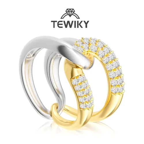 Tewiky Gold & Silver Interlocking Knot Ring – Double Row Zirconia & Smooth Band DesignFor Women Cubic Zirconia Stacking Jewelry For Valentine's Day gifts
