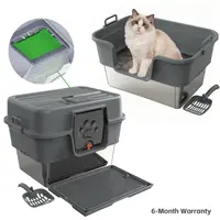 ZVRpet Large Cat Stainless Steel Litter Box with Lid Top Entry Metal Pan Tray with High Wall Sides Design Non-Sticky Anti-Leakage Easy Cleaning Includes Step Mat and Scoop with Filter Odor Control Cat Stuff for Big Kittens Kitty