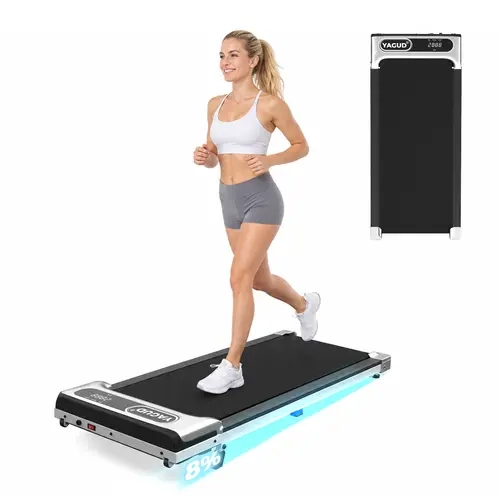YAGUD Incline Handrail Walking Pad for Home, Under Desk Treadmill with Manual Incline, Remote Control, LED Display, 330 lbs Weight Capacity