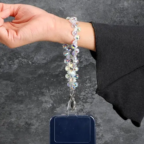 Women's Sparkling Beaded Cellphone Wrist Strap - 1 Piece Durable Smooth Plastic Accessory, Easy-Install Purse Charm & Keychain for Women, Casual Phone Accessory