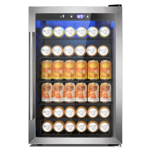COWSAR 4.5 Cu.Ft Freestanding Compressor Wine Cooler - ETL Approved, 37-Bottle & 145-Can Cold Storage, Freezer Refrigerator Safe, Stainless Steel Reversible Glass Door, LED Lights, Adjustable Chrome Racks, Airtight Seal, for Home Bar, Kitchen
