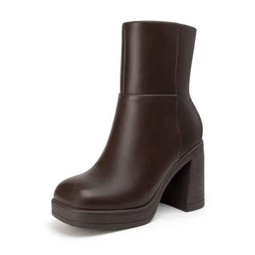 Women's Platform Ankle Booties - High Chunky Block Heel, Square Toe, TPR Outsole Footwear, Shoes for Women with Platform Heels for Party, Casual Occasions, Dates