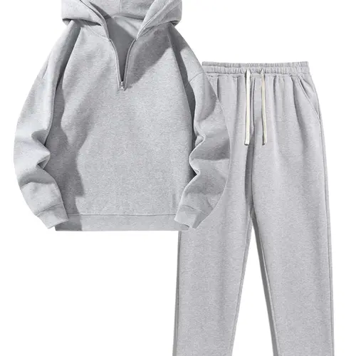 Men's Knit 2-Piece Clothing Matching Set - Long Sleeve Half-Zip Drop-Shoulder Cool Hoodie, Loose Elastic Waist Drawstring Cinch Sweatpants, Fitted Pocket-Ready Minimalist Casual Sports Apparel,sohochic