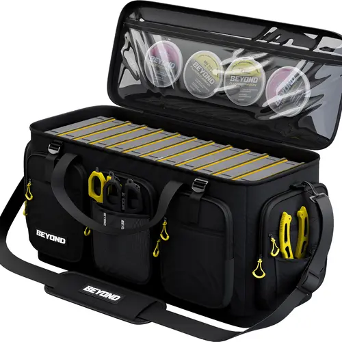 Beyond Braid Fishing Hauler Tackle Bags with or without Tackle Boxes - Fishing Accessories Kit, Water-Resistant, Compact Carry, Molded Base, Holds 7 Boxes, Freshwater/Salt Fishing Gear Storage