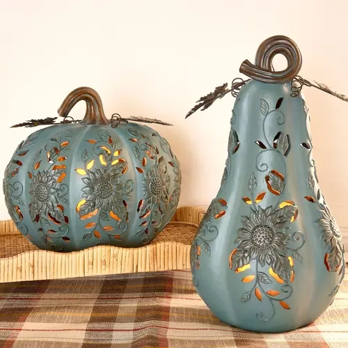 Set of 2 Indoor/Outdoor Lit Pumpkin And Gourd by Valerie