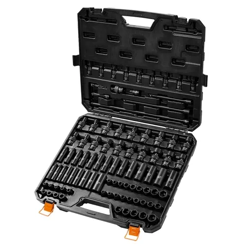 VEVOR 90-Piece Cr-Mo Alloy Steel Impact Socket Set - 6-Point Laser Etched Hex Drives, 6mm-19mm Sizes, Extension Bars, Universal Joint Adapter, Lockable Case, High Torque Ratcheting Wrench Set for Auto Repair, DIY Maintenance, Impact Sockets Set