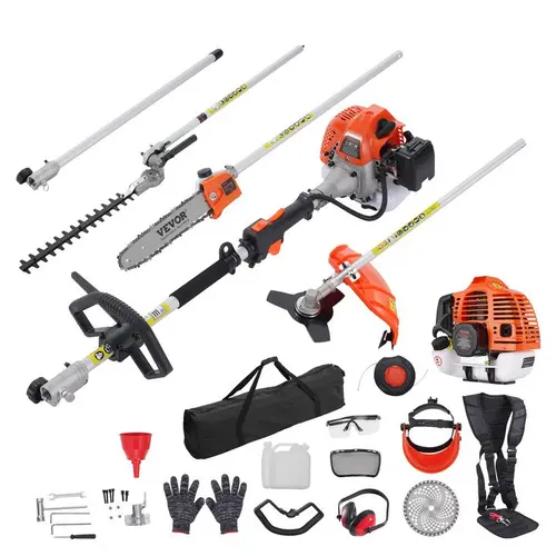 【DealsForYouDays】VEVOR 52cc/43cc/33cc/26cc 6-in-1 Multi-Functional Garden Tool Set - Gas Grass Trimmer, Hedge Trimmer, Weed Eater, Brush Cutter, Edger, Pole Saw Chainsaw Pruner, Shoulder Strap, Blade for Lawn Cutting, Dad Gift