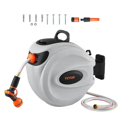 【DealsForYouDays】VEVOR Retractable Hose ReelMax 130 FT / 115 FT / 100FT / 65FT / 84FT Garden Water Hose Reel with 9-Pattern Nozzle180° Swivel Bracket Wall-MountedAutomatic RewindLock at Any Lengthwith Slow Return System,campingessentials,outdoor