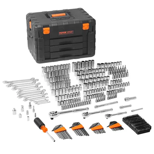VEVOR Mechanic Tool Kit Set, 1/4"-3/8"-1/2" SAE & Metric Multi-Size Ratchet & Socket Sets (145/205/450 Pcs) with Accessories & Storage Case, Automotive Hand Tool for Father's Day Gift