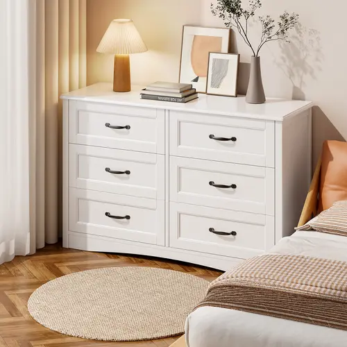Gizoon 6-Drawer Bedroom Dresser - 47" W x 16" D x 30" H Wooden Cabinet with Metal Handles, Drawers Organization, Room Storage Furniture, Assembly Required, 30lb Capacity for Kids Room