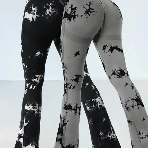 EUYZOU Women's High-Waist Wide-Leg Flared Workout Leggings - 95% Poly + 5% Spandex, Elastic Waistband, Tie Dye Option, Comfy Yoga Pants, Fitness Casual Pants, High Waisted Sportswear for Gym Use