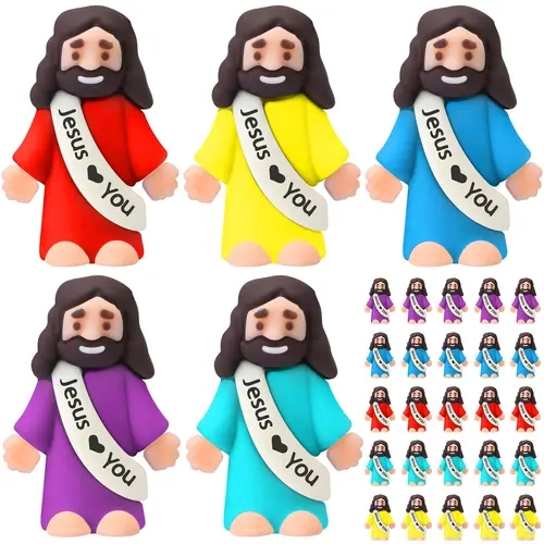 25Pcs Little Jesus Figures Original Design Mini Jesus Figures with Colorful Robes Jesus love You Figures Cute Jesus Ornaments to Hide and Seek Religious Party Favors Sunday School Baptism Gifts Spread the Gospel