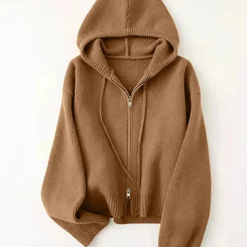 Women's Elegant Basic Hooded Zipper Long Sleeve Oversized Loose Fitting Knit Cardigan, Winter Fashion Soft Comfortable Loose Adjustable Drawstring Sweater Top, New Arrival Casual Chic Design Knitwear, Outerwear