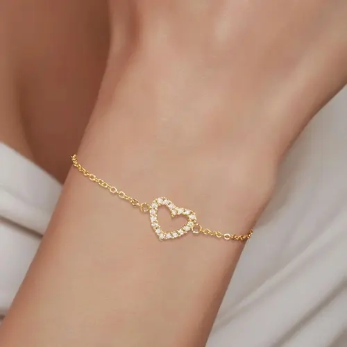Pancert Women's Adjustable Gold-Metal Coated Hollow Heart Zircon-Embedded Alloy Bracelet, Unisex Fit Love-Themed Costume Jewelry, 7.5" Lobster Clasp Daily Wear, High-Quality Affordable Luxury Gift