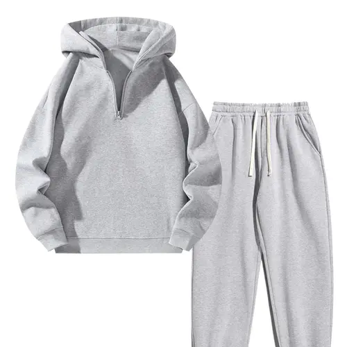 Men’s Vintage 2-Piece Knit Athletic Set - Long Sleeve Breathable Half-Zip Hoodie with Drawstring, Slim-Fit Stretch Pocketed Sweatpants with Waist Drawstring, 100% Polyester Casual Chic Streetwear, Male Clothing, Gifts for Boyfriends