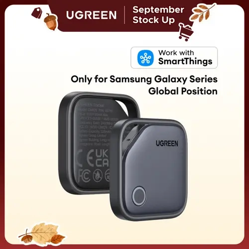 UGREEN FineTrack S Black 2-Pack Bluetooth Tracker Tags - Anti Lost Wireless Smart Tracking Tag, Samsung SmartThings App Compatible (Galaxy Series Only), 550-Day Life Replaceable Battery Item Finder for Keys, Luggage