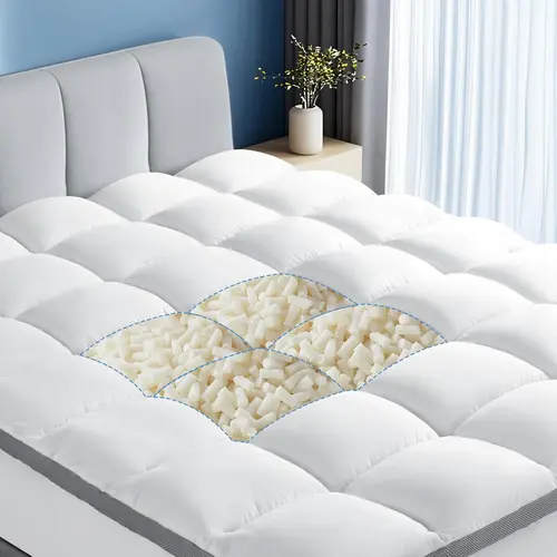 Shilucheng Memory Foam Mattress Topper - Double Fitted Mattress Pad, Quilted Surface, Flat Weave Cover, Cooling Mesh, Ergonomic Back Pain Relief, Improved Posture, All-Season Breathable, Certified Safe & Easy to Care, Deep Pocket (Fits 6-18 in Beds)