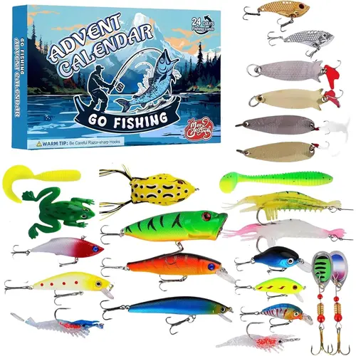 2026 Fishing Lure Advent Calendar - 24-Day Countdown Tackle Set with High-Quality Lifelike Artificial Fishing Lures, Top Water Lures, Diverse Accessories, Suitable for All Skill Levels, Ideal Gifts for Him, Gifts for Adults